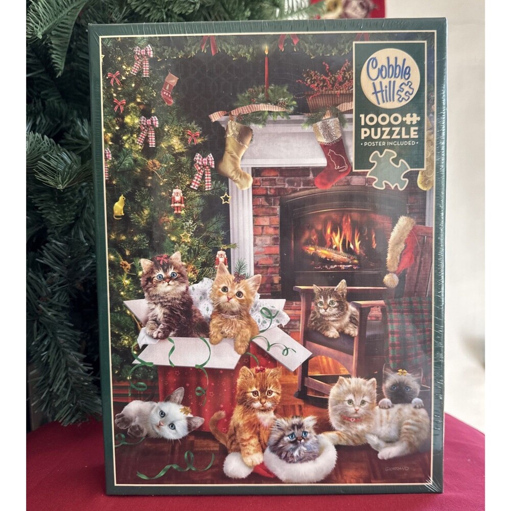 Cobble Hill Jigsaw Puzzle "Christmas Kittens" 1000 pcs Poster NEW 10"x14"